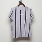 Front view of Vintage Y2K Hollister "Embroidered Script Logo Striped" T-Shirt - M