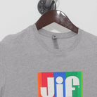 Close-up of the collar and tag on the Vintage 2010s Jif "Power Ups" T-Shirt - XS