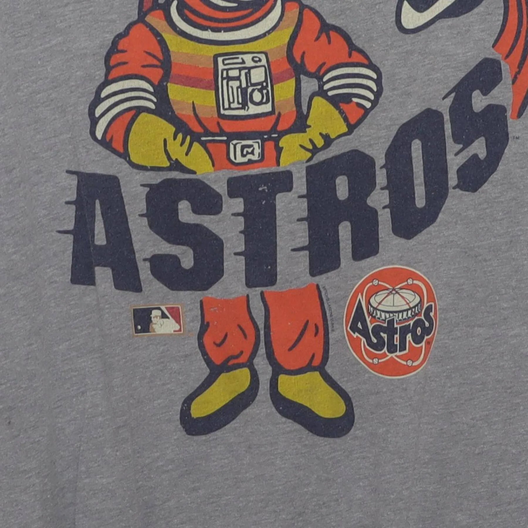 Close-up of the main graphic on the Vintage 1980s Houston Astros "Astronaut Mascot" T-Shirt - S