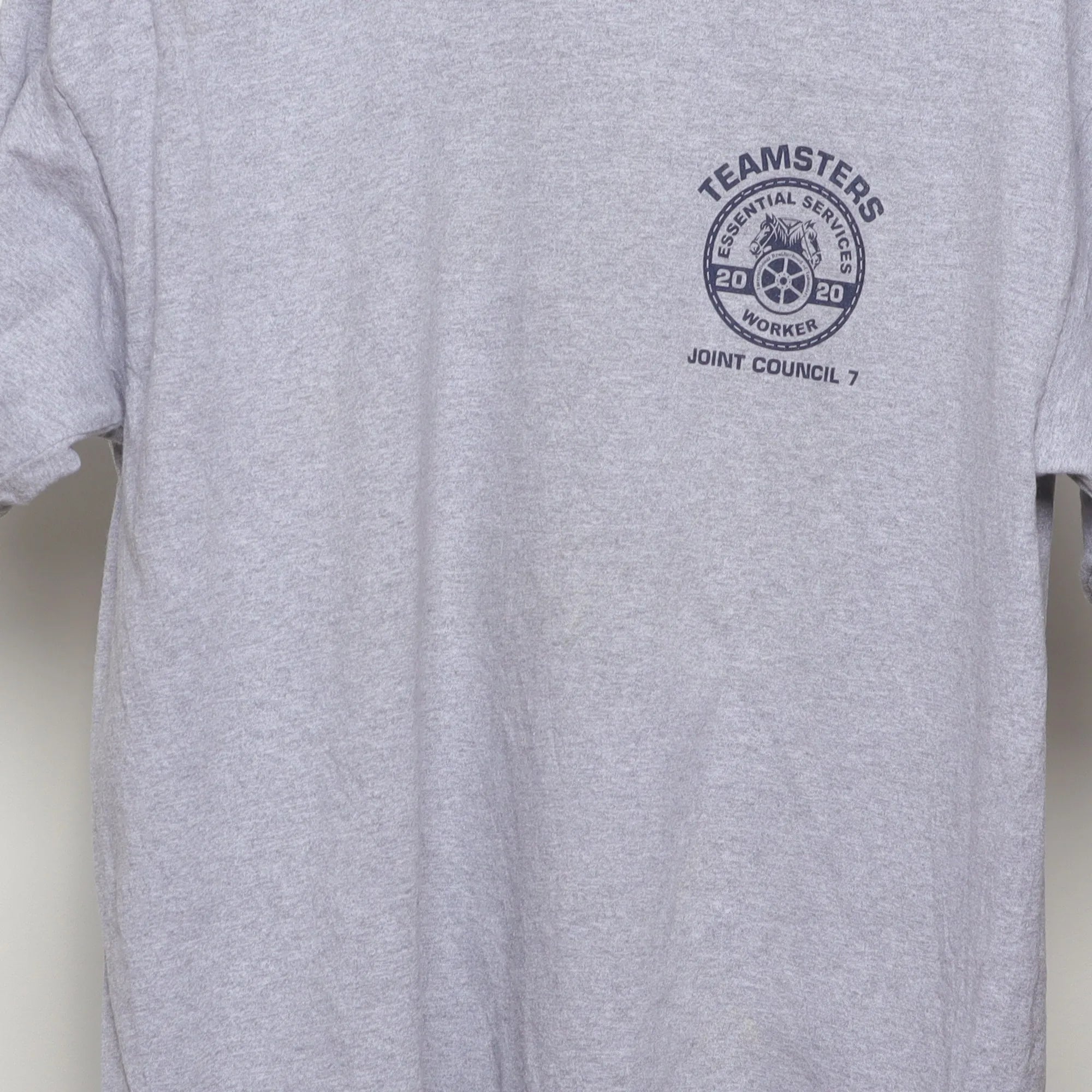Close-up of the main graphic on the Modern 2020s Teamsters Essential Worker Tee L