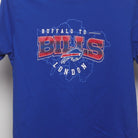 Close-up of the main graphic on the Modern Buffalo Bills London Game T-Shirt M