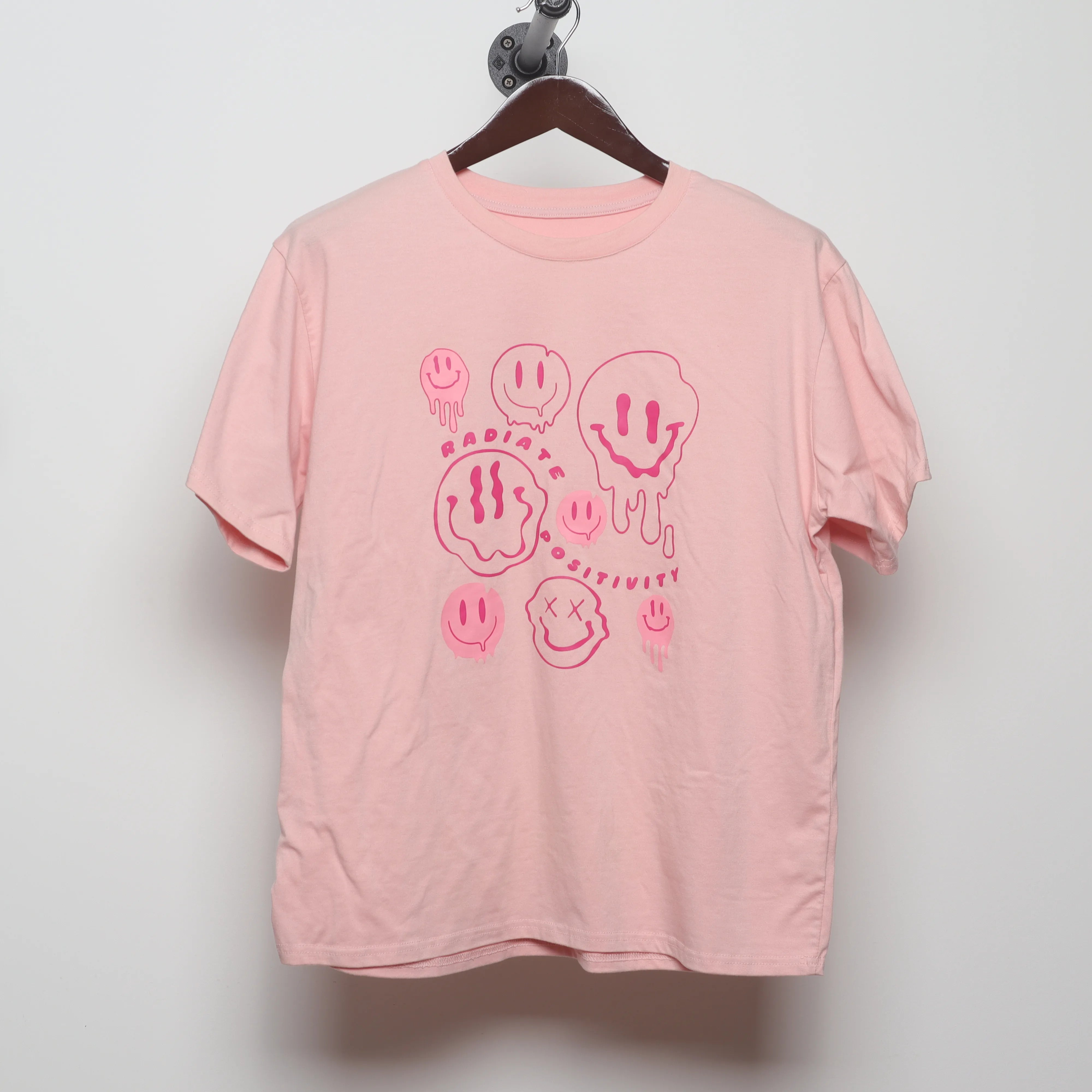 Front view of Modern Drippy Smiley Face Graphic Tee L