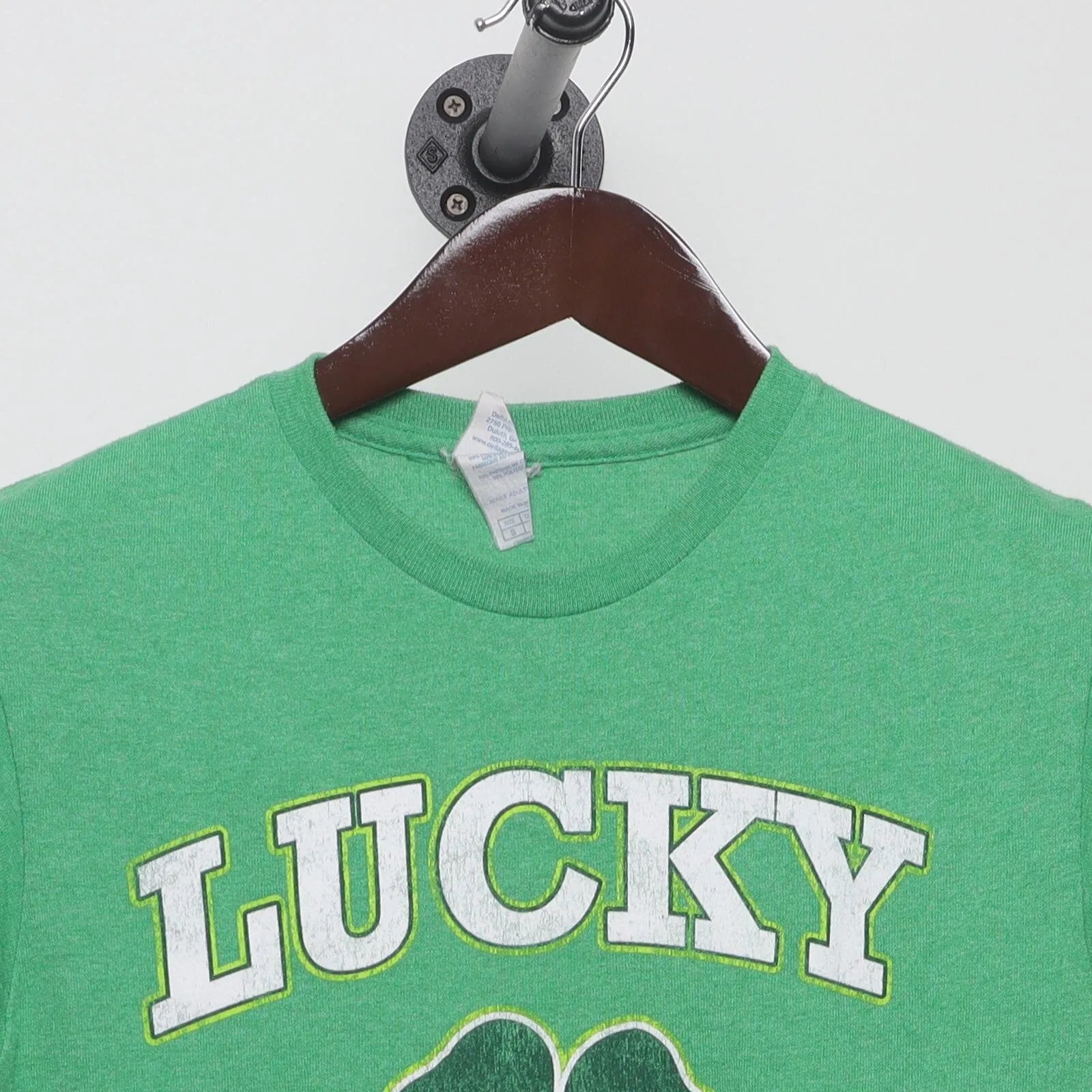Close-up of the collar and tag on the Modern Gildan "Lucky Shirt" T-Shirt - S