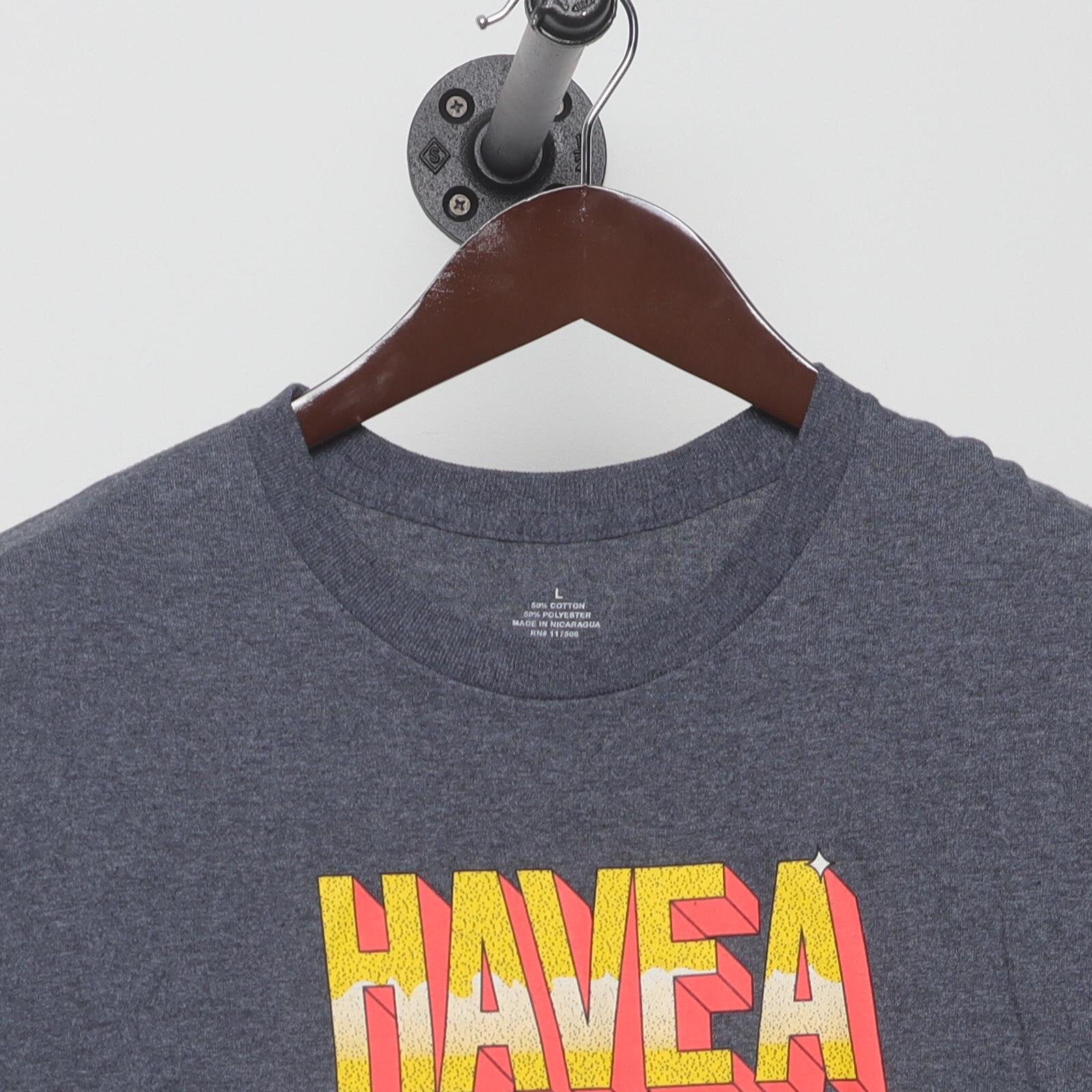 Close-up of the collar and tag on the Modern Graphic "Have A Great Day And Leave Me Alone" T-Shirt - L