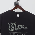 Close-up of the collar and tag on the Modern Join or Die Ben Franklin T-Shirt L