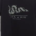Close-up of the main graphic on the Modern Join or Die Ben Franklin T-Shirt L