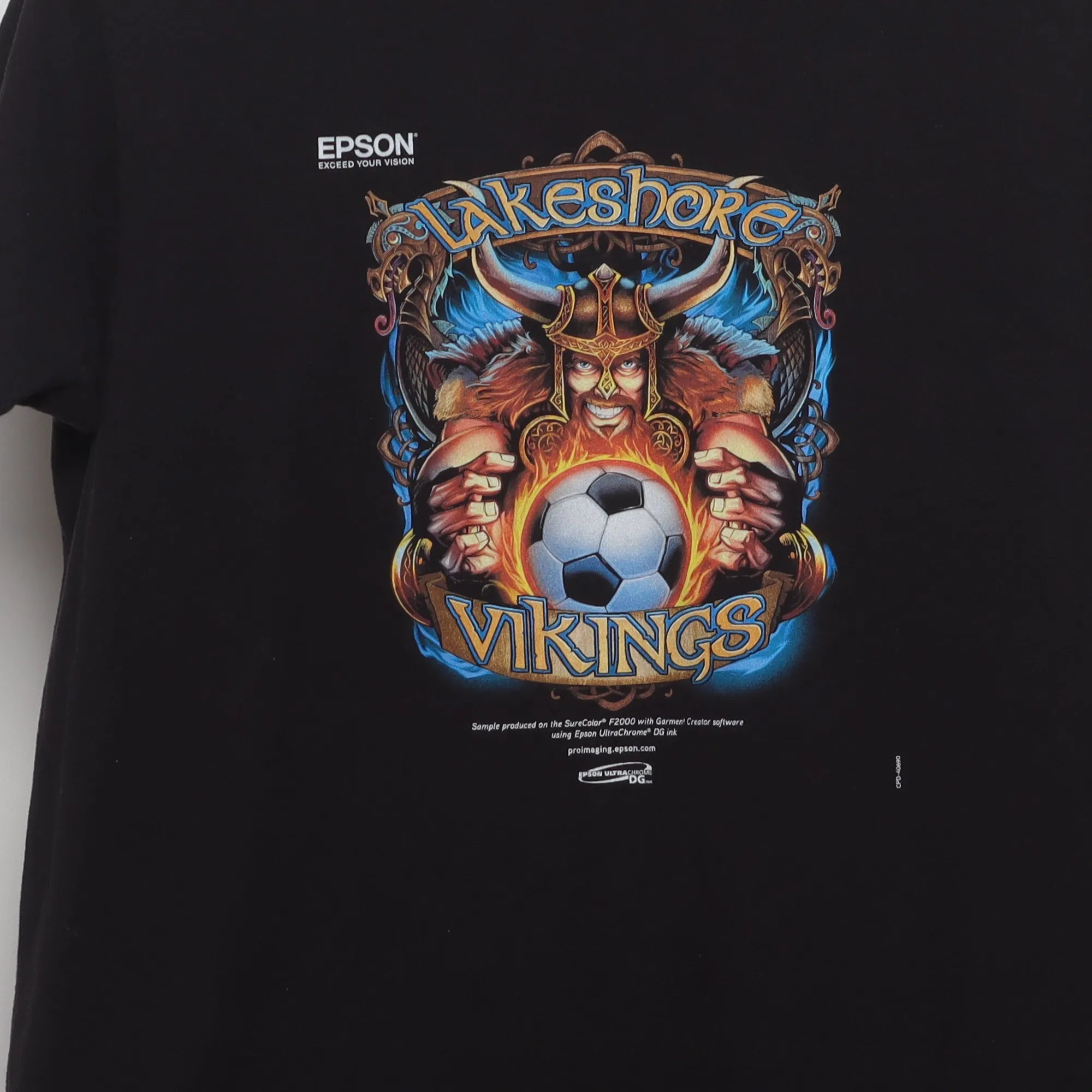 Close-up of the main graphic on the Modern Lakeshore Vikings Soccer Graphic T-Shirt L