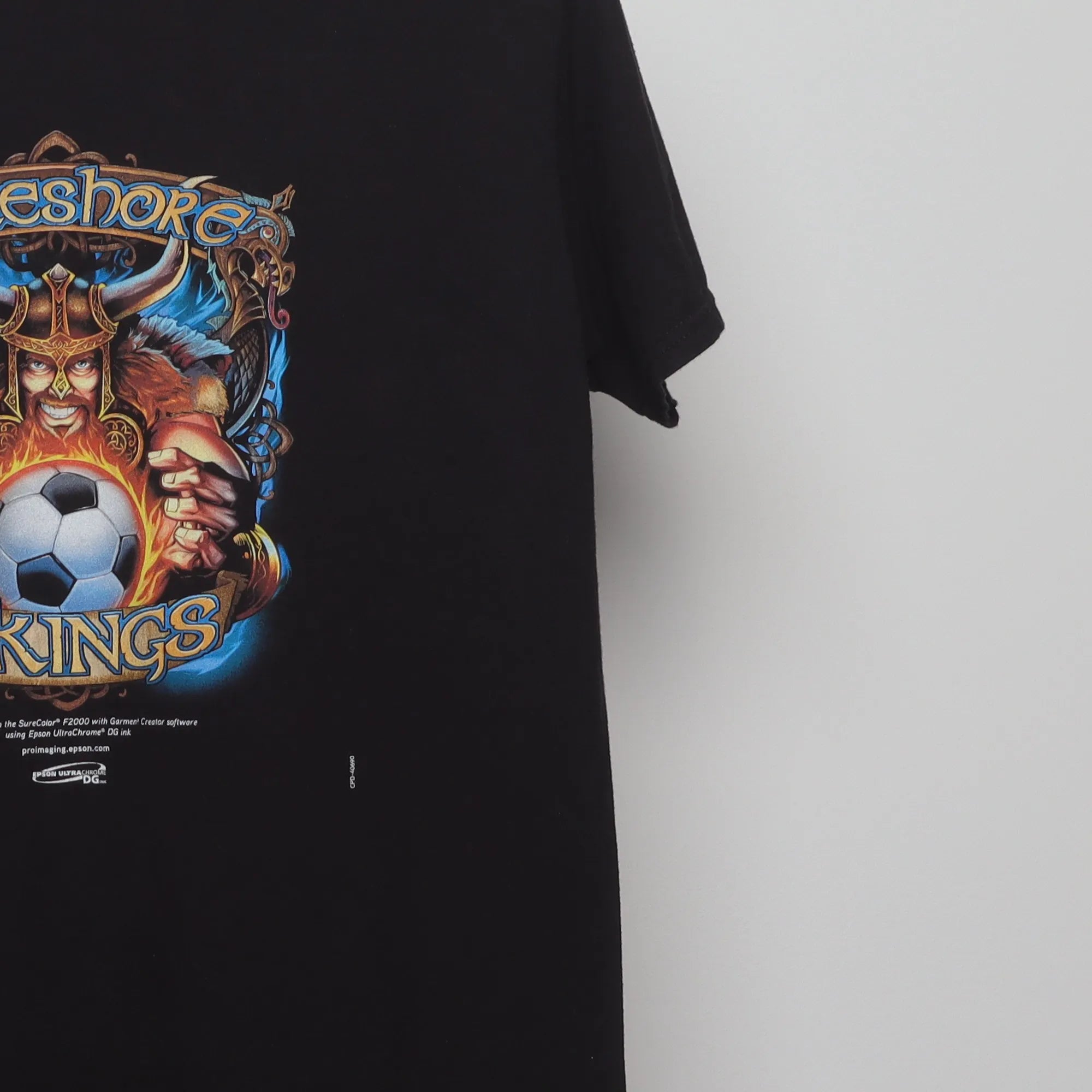 Close-up of the sleeve on the Modern Lakeshore Vikings Soccer Graphic T-Shirt L