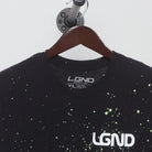 Close-up of the collar and tag on the Modern LGND "Galaxy Splatter Logo" T-Shirt - L
