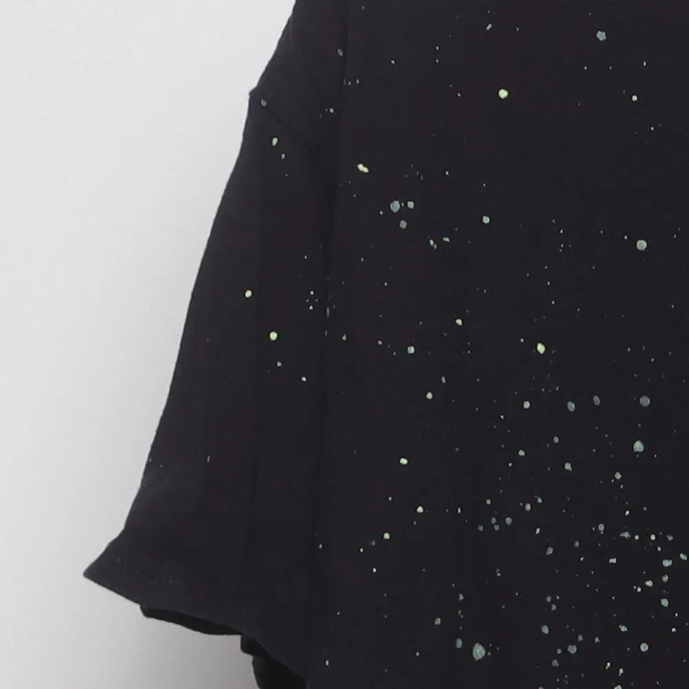 Close-up of the sleeve on the Modern LGND "Galaxy Splatter Logo" T-Shirt - L