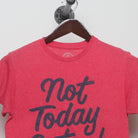 Close-up of the collar and tag on the Modern Not Today Satan Slogan Graphic T-Shirt S