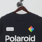 Close-up of the collar and tag on the Modern Polaroid Retro Rainbow Logo T-Shirt M