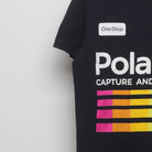 Close-up of the sleeve on the Modern Polaroid Retro Rainbow Logo T-Shirt M