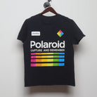 Front view of Modern Polaroid Retro Rainbow Logo T-Shirt M