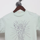 Close-up of the collar and tag on the Modern Sloth Saint Parody Graphic T-Shirt XS