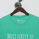 Close-up of the collar and tag on the Modern The Home T "Most Likely To Get Socks" T-Shirt - S
