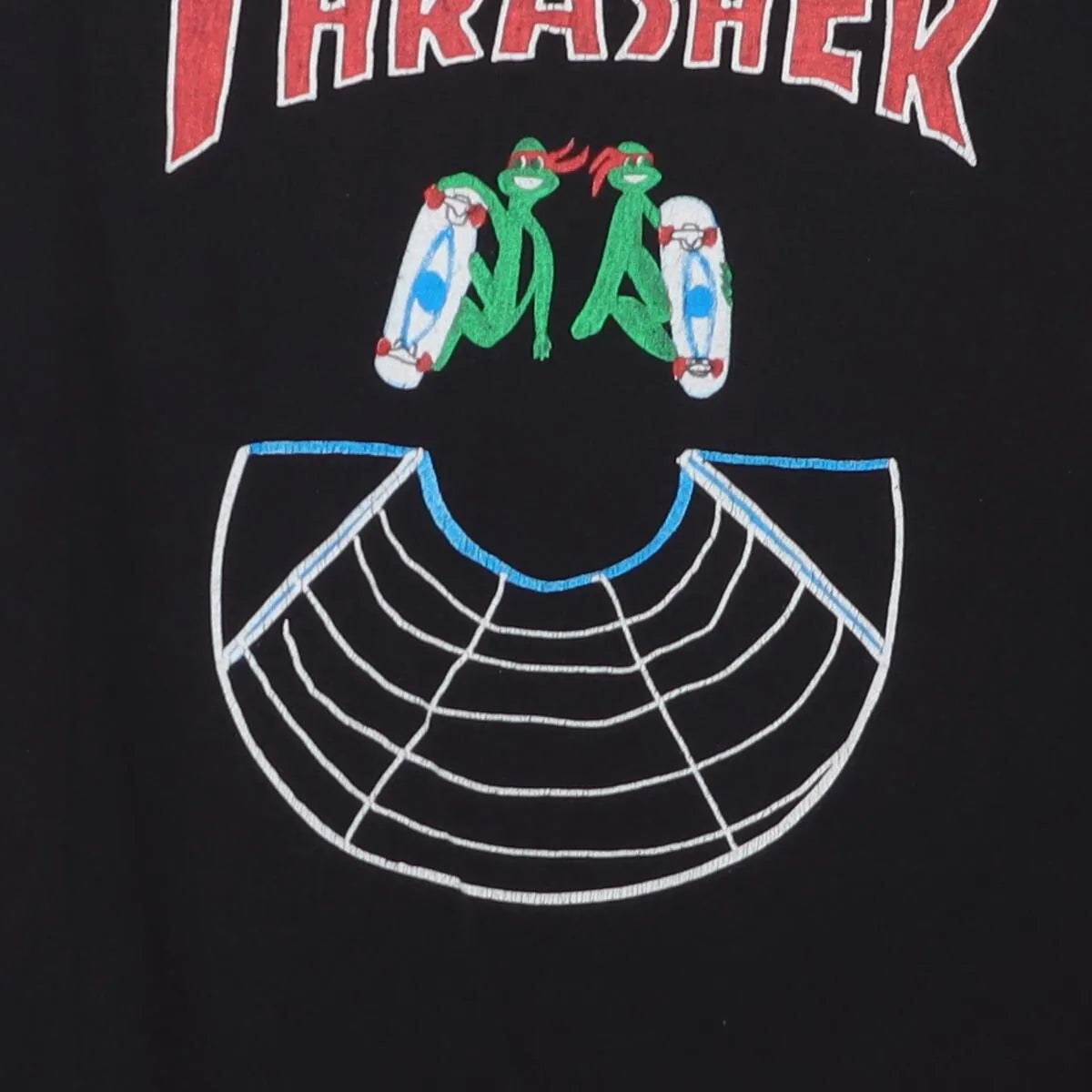 Close-up of the main graphic on the Modern Thrasher "Skate Frogs" T-Shirt - L