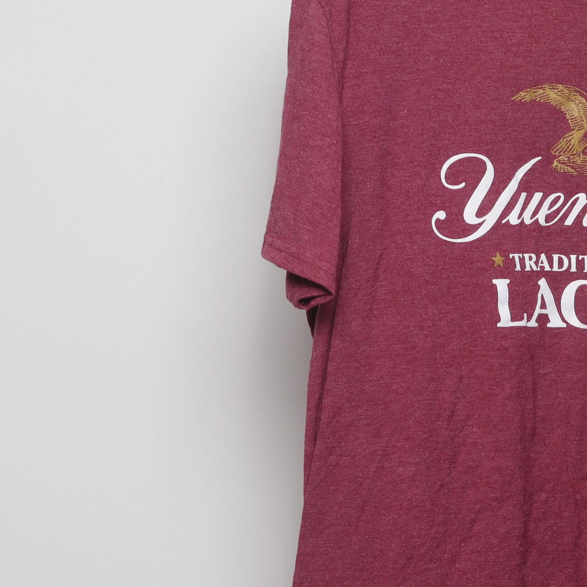 Close-up of the sleeve on the Modern Yuengling Lager Brewery Logo T-Shirt L