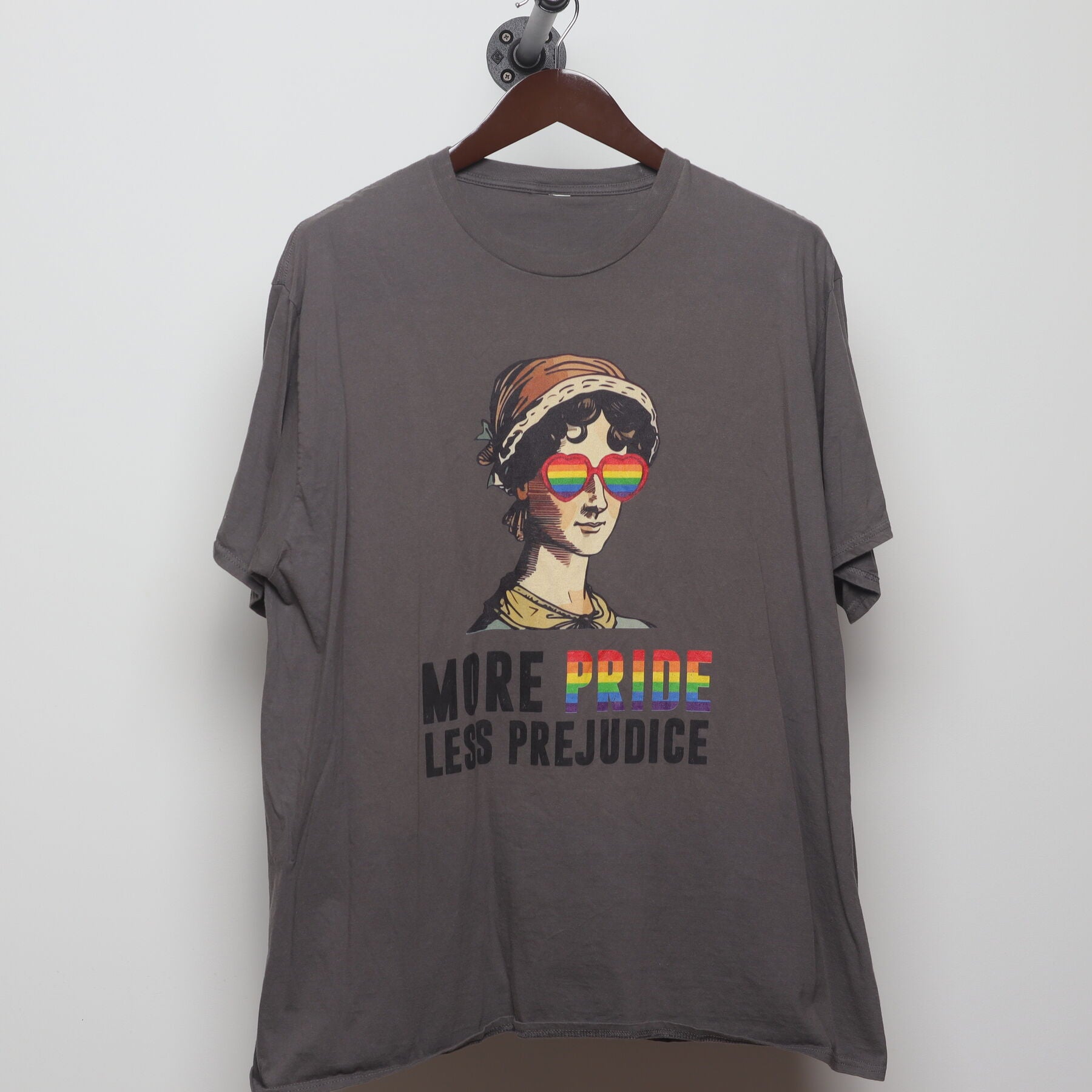 Front view of Vintage Y2K Jane Austen "More Pride Less Prejudice" T-Shirt - XL