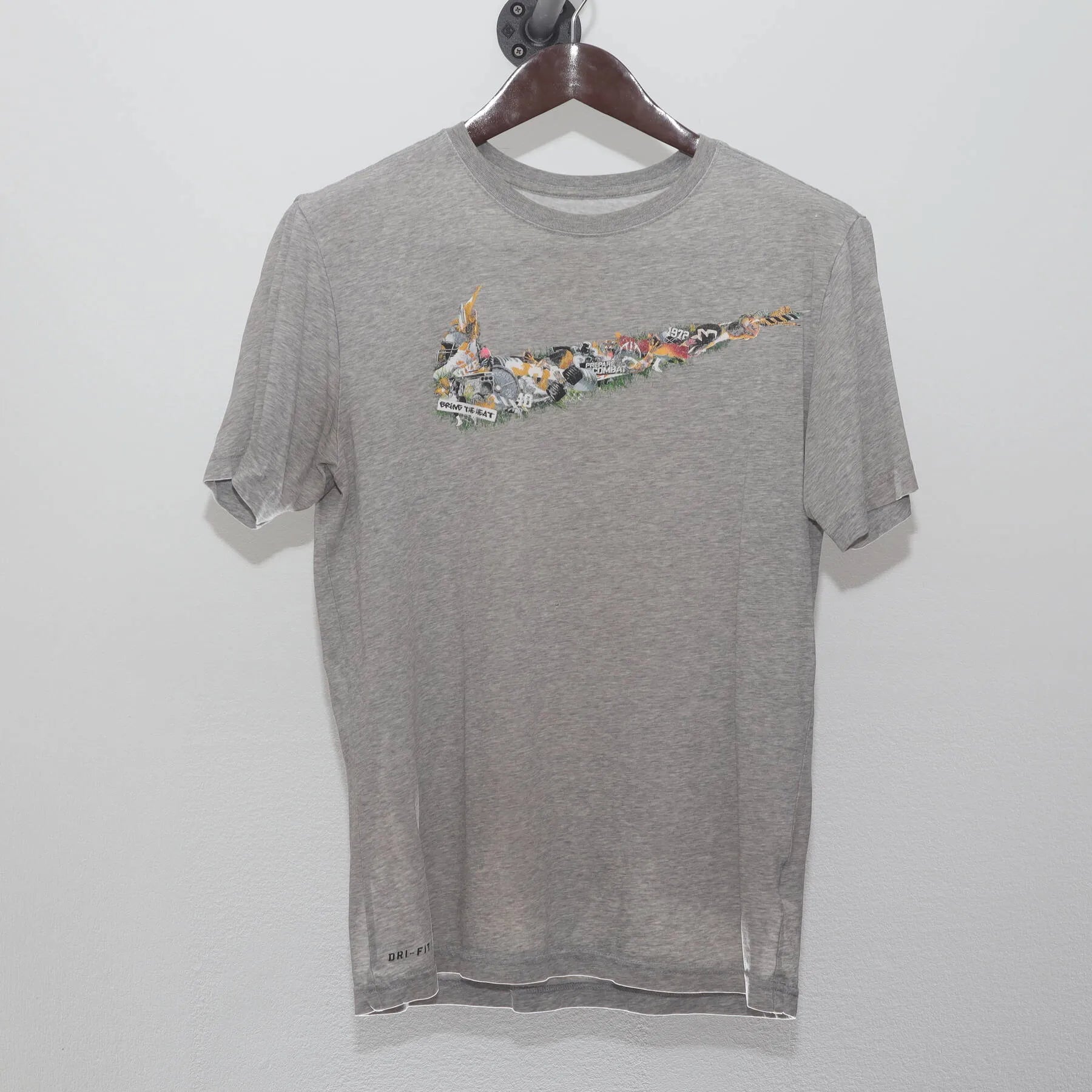 Front view of Vintage Y2K Nike "Photo Collage Swoosh" T-Shirt - M