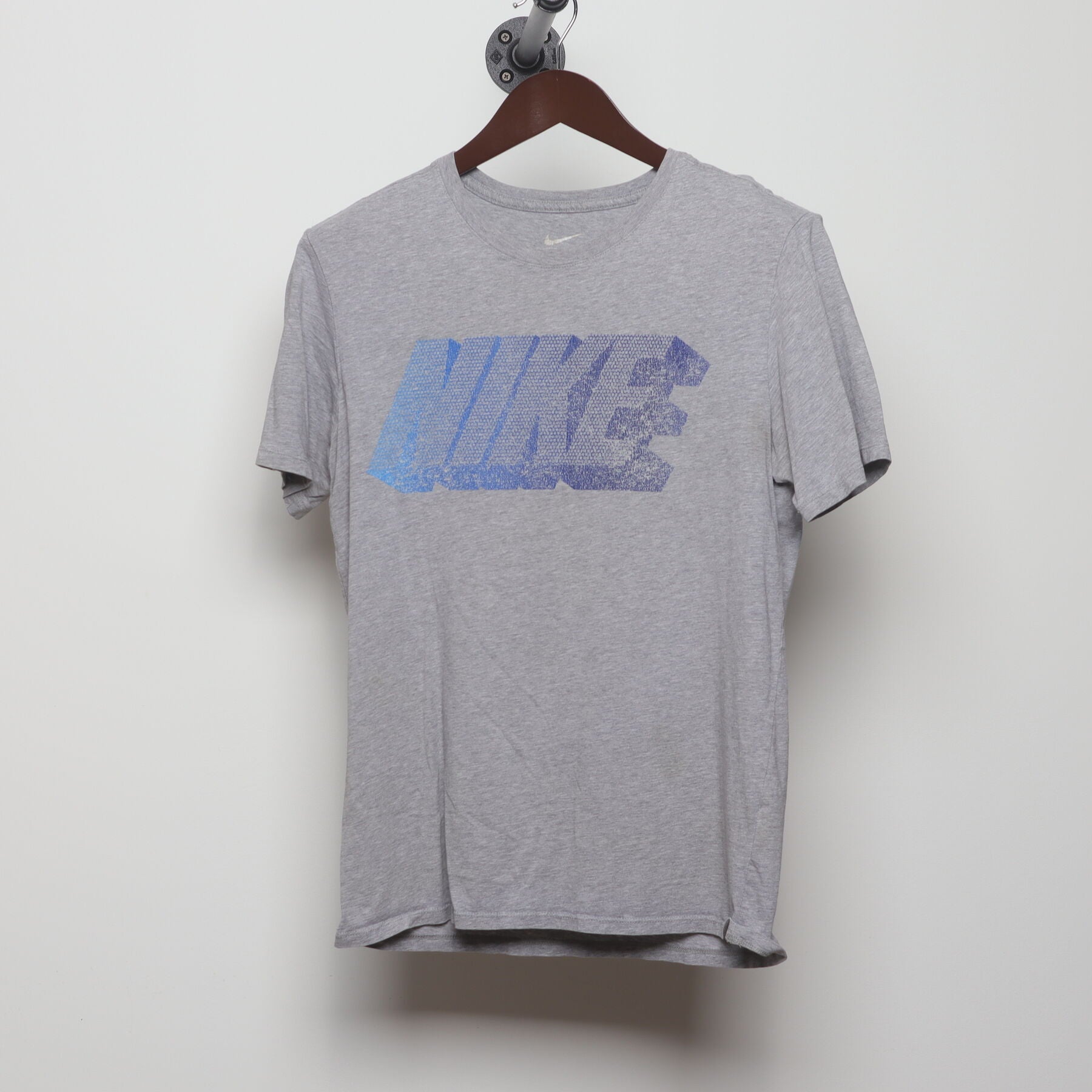 Front view of Vintage Y2K Nike "Gradient Block Logo" T-Shirt - S