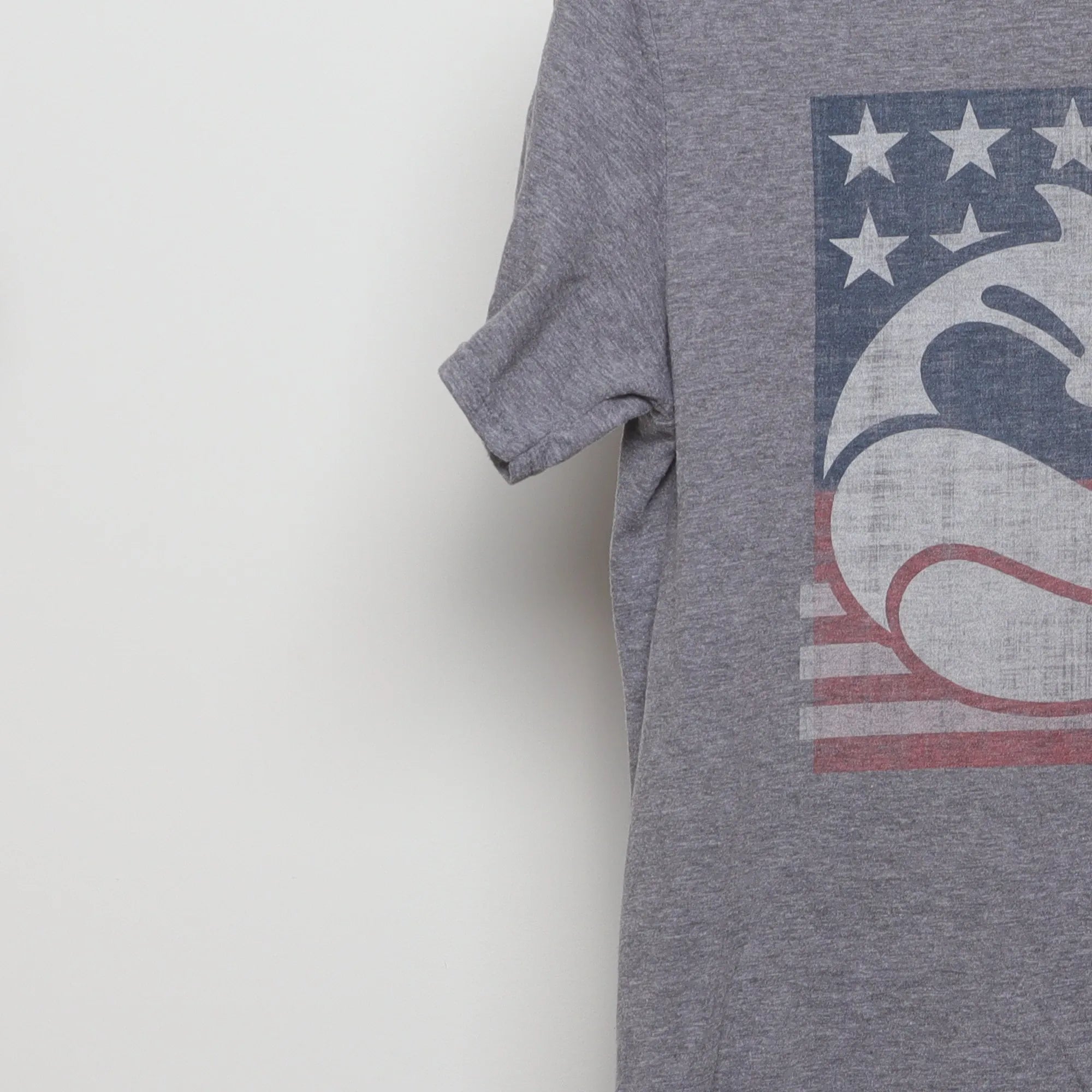 Close-up of the sleeve on the Retro Sea World American Flag Graphic Tee M