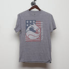 Front view of Retro Sea World American Flag Graphic Tee M