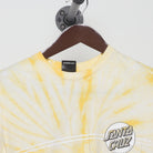 Close-up of the collar and tag on the Vintage Y2K Santa Cruz Skateboards "Classic Dot Logo" Tie-Dye T-Shirt - S