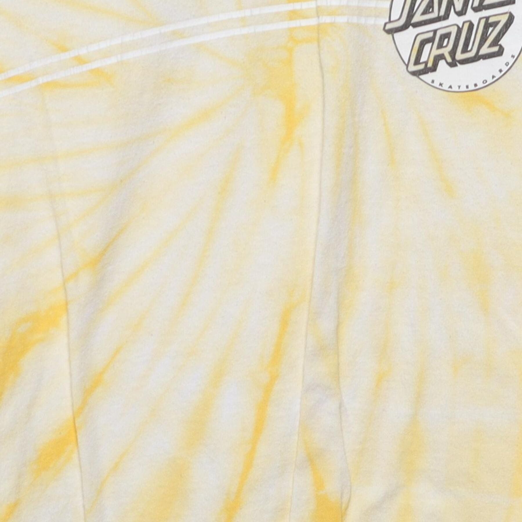 Close-up of the main graphic on the Vintage Y2K Santa Cruz Skateboards "Classic Dot Logo" Tie-Dye T-Shirt - S
