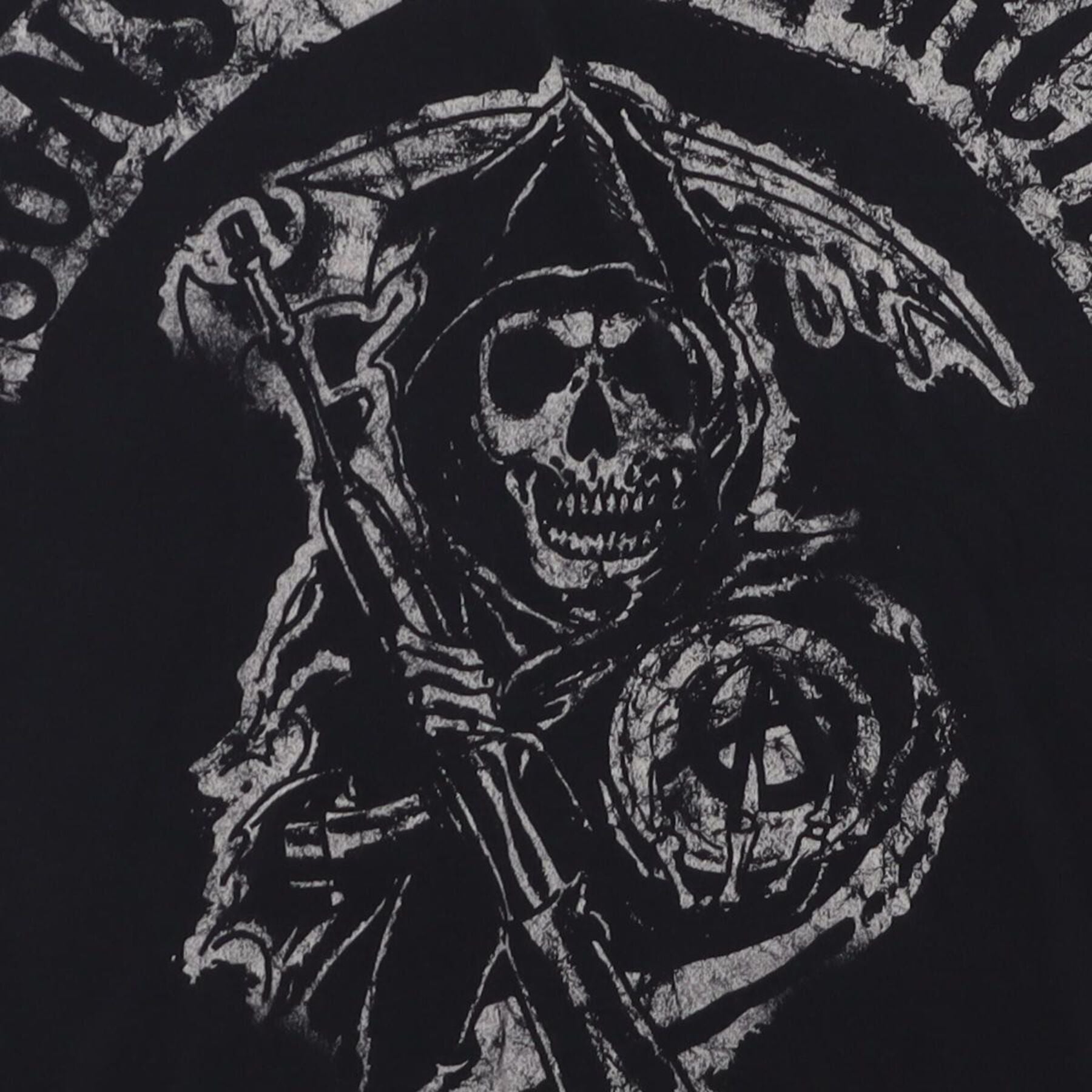 Close-up of the main graphic on the Vintage 2000s Sons of Anarchy "Reaper Logo" T-Shirt - S