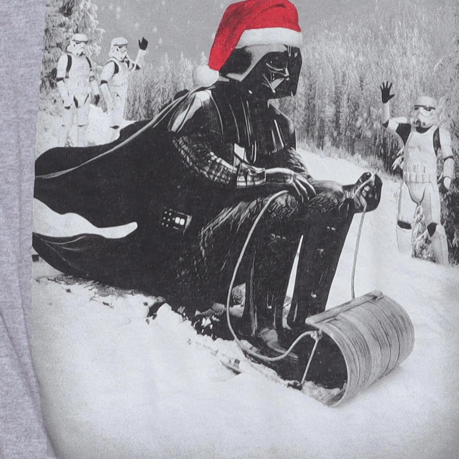 Close-up of the main graphic on the Vintage 2010s Star Wars "Darth Vader Sledding" T-Shirt - XS
