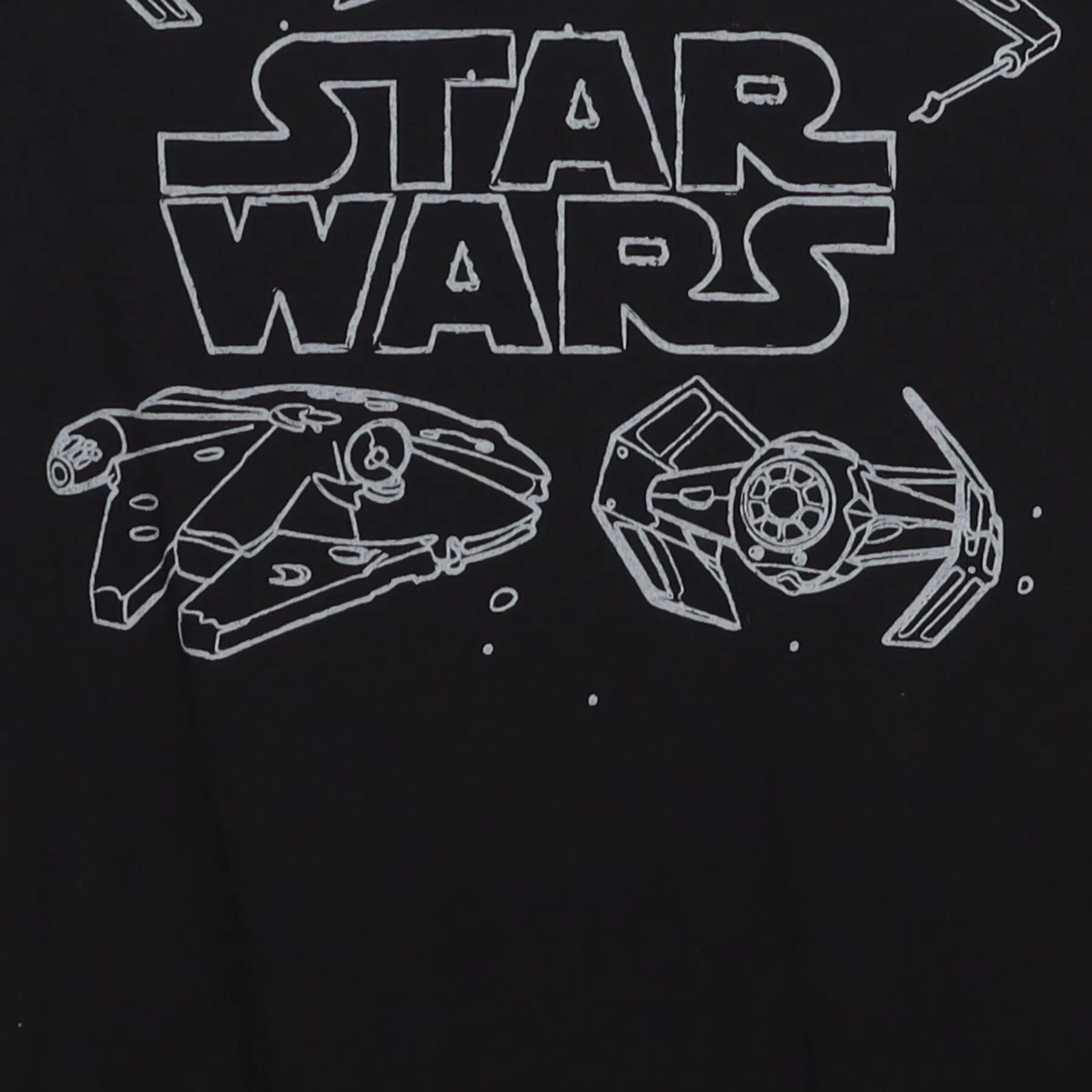 Close-up of the main graphic on the Vintage Y2K Star Wars "Starships Line Art" T-Shirt - L