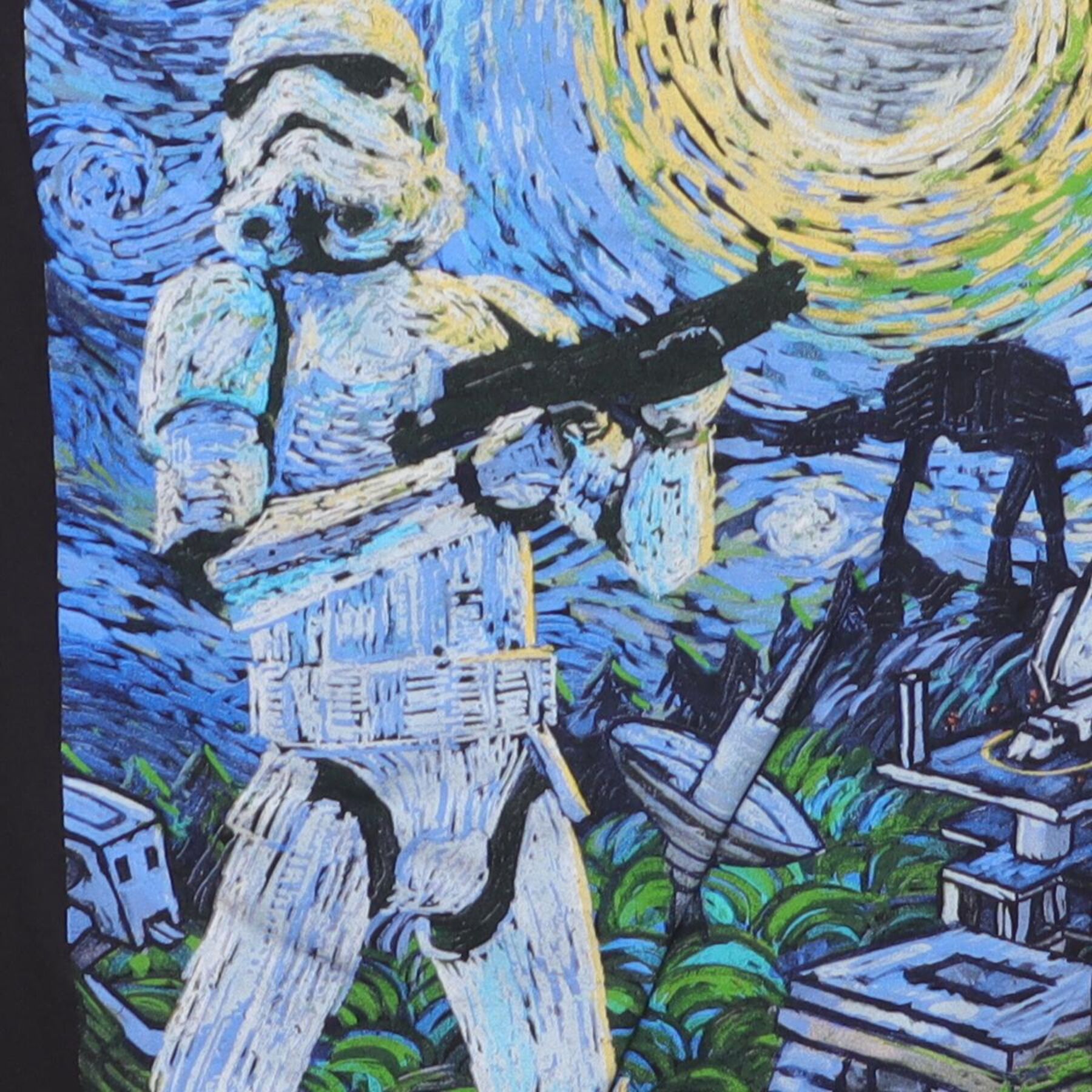 Close-up of the main graphic on the Vintage 2010s Star Wars "Stormtrooper Starry Night" T-Shirt - XS