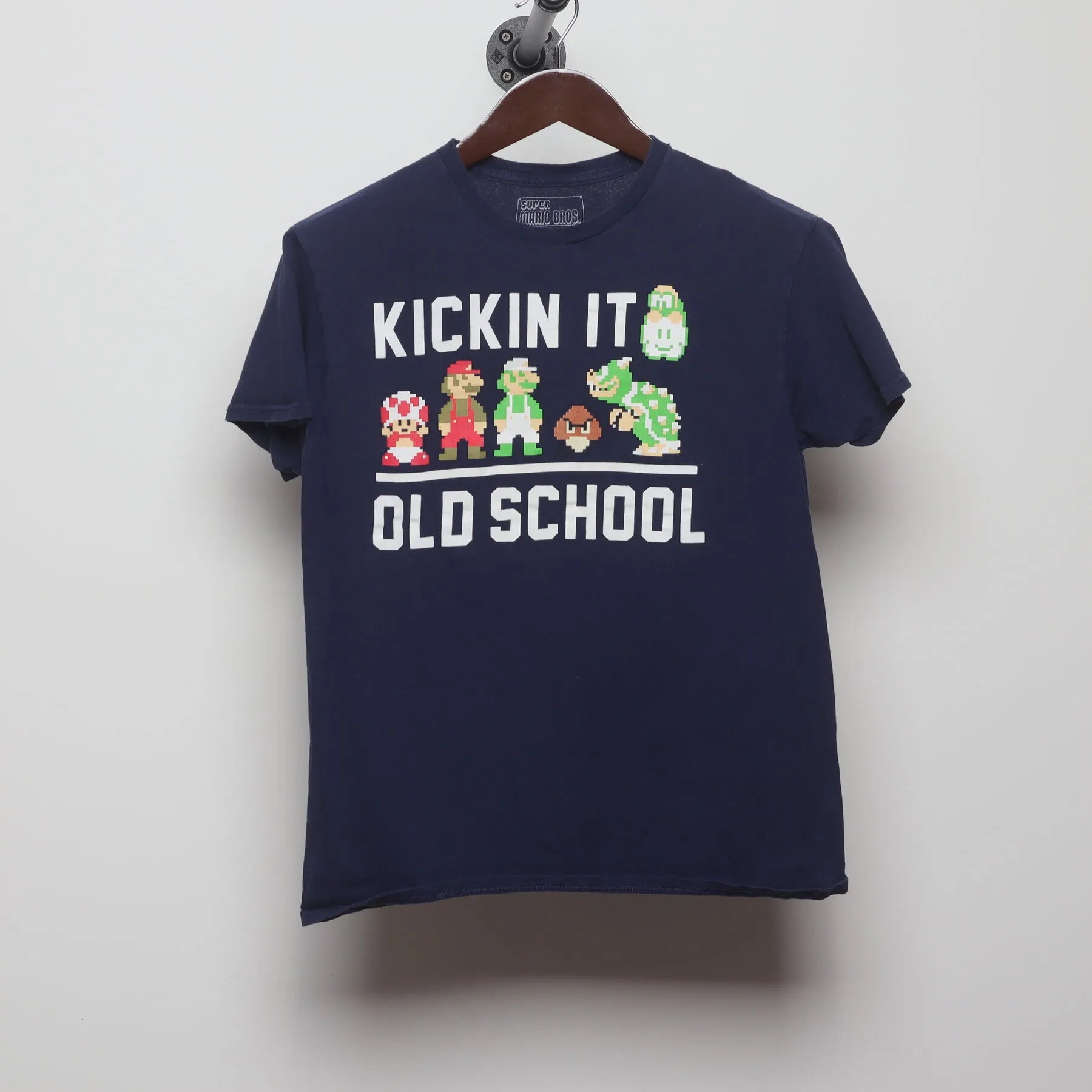 Front view of Vintage Y2K Super Mario Bros. "Kickin It Old School" T-Shirt - S