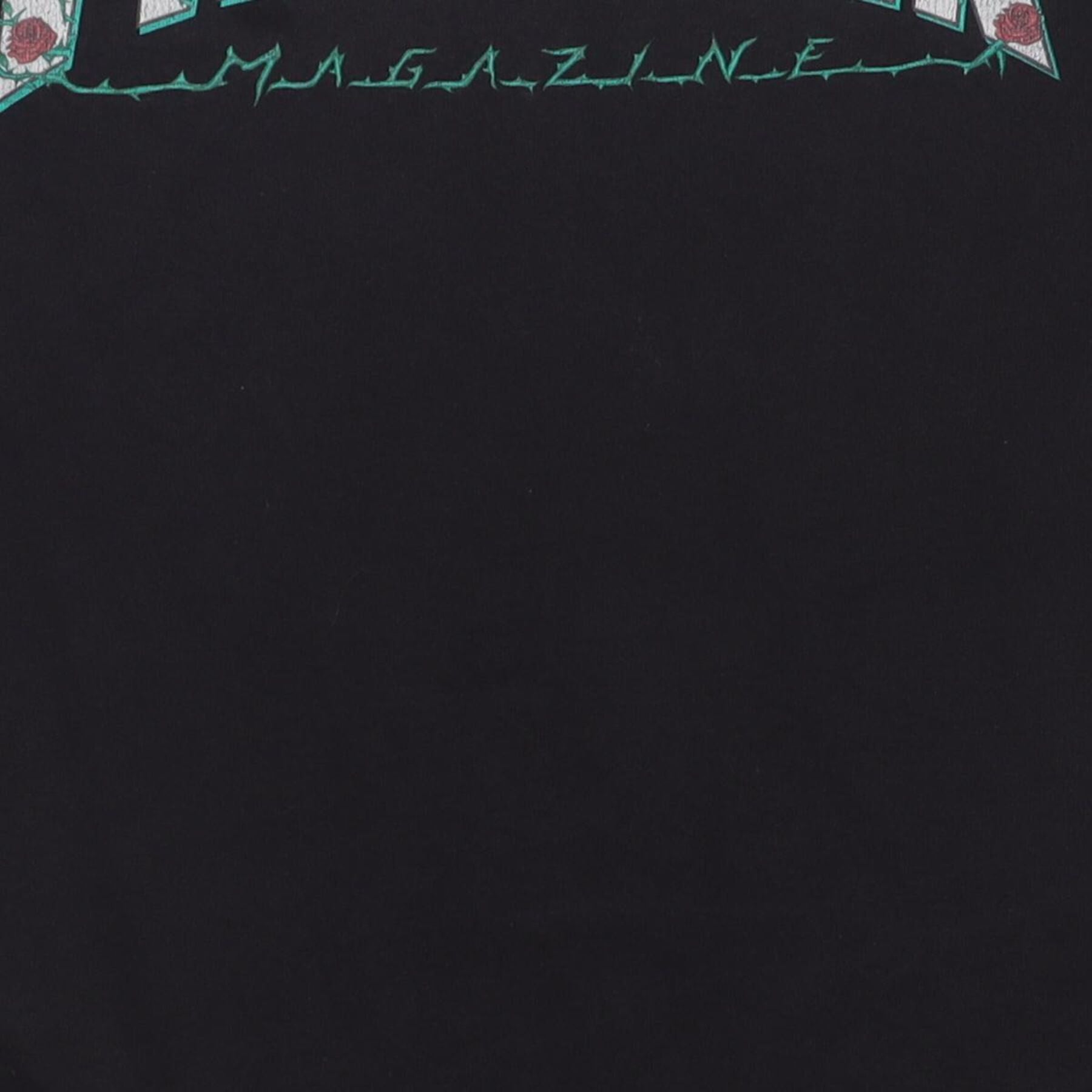 Close-up of the main graphic on the Vintage Y2K Thrasher Magazine "Roses Logo" T-Shirt - XS