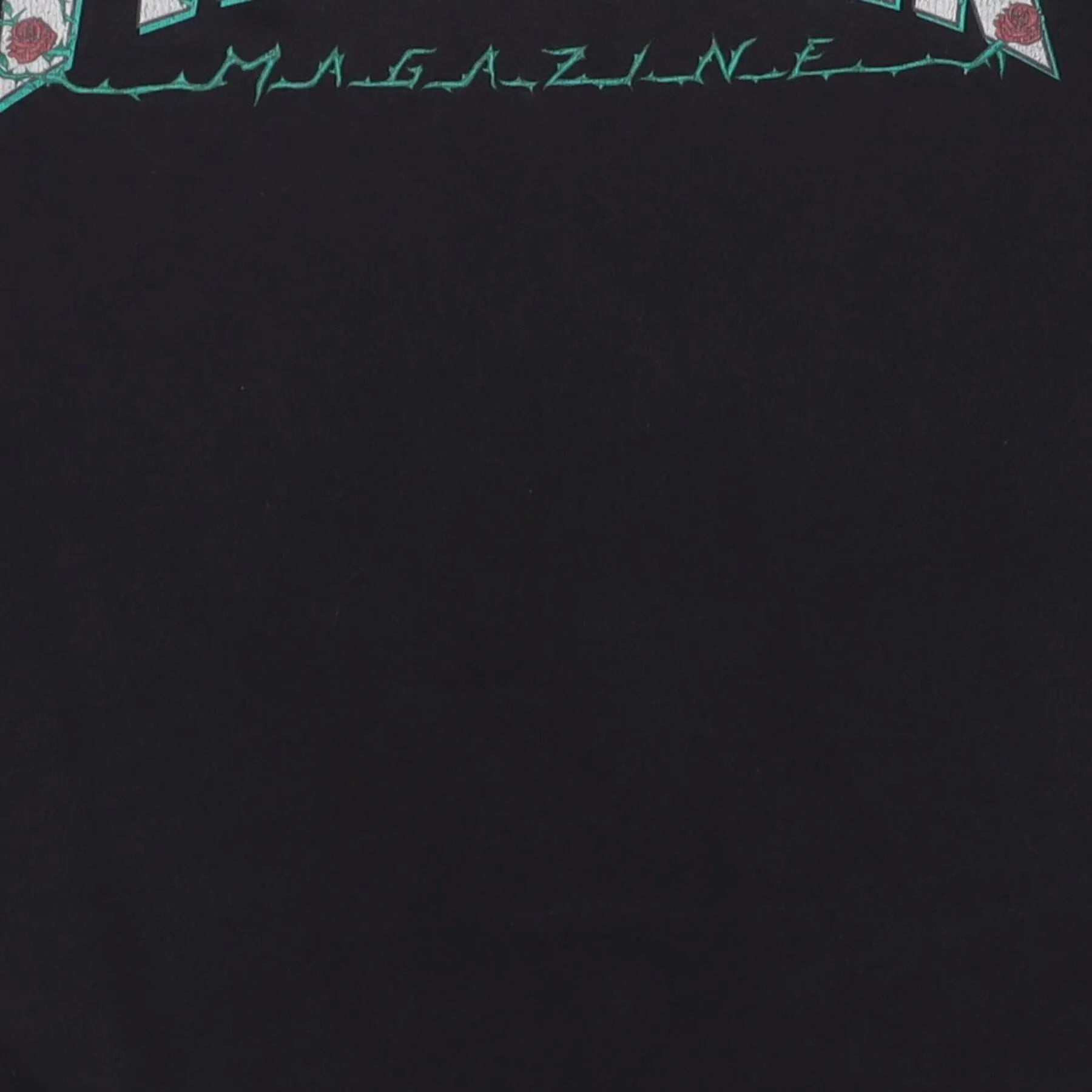 Close-up of the main graphic on the Vintage Y2K Thrasher Magazine "Roses Logo" T-Shirt - XS