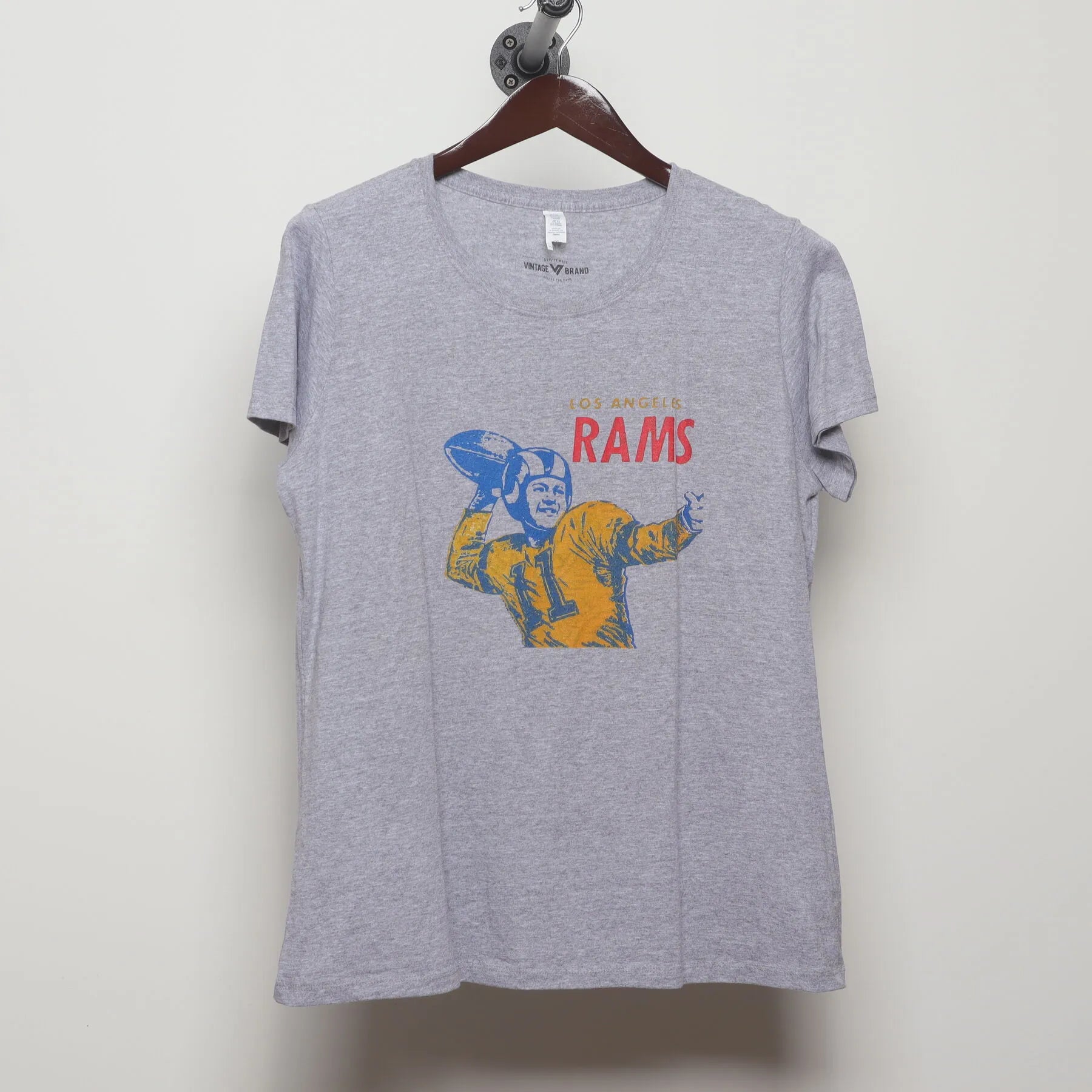 Front view of Vintage 1970s Los Angeles Rams "Throwback Quarterback Graphic" T-Shirt - M