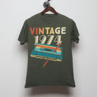 Front view of Vintage 1970s "Vintage 1974" Cassette Tape T-Shirt - S