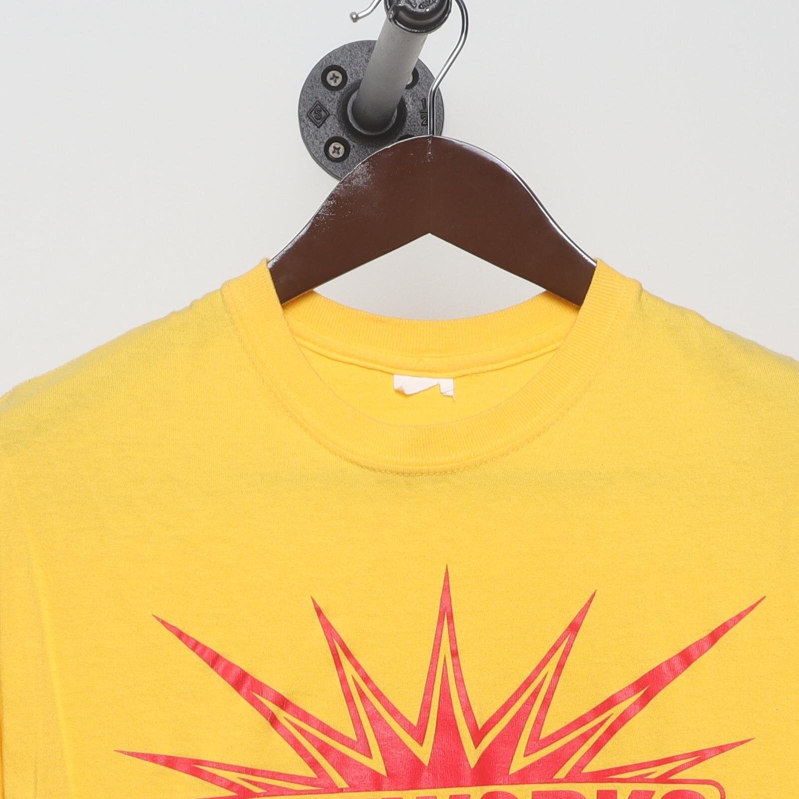 Close-up of the collar and tag on the Vintage 1980s "Fireworks Staff" T-Shirt - M