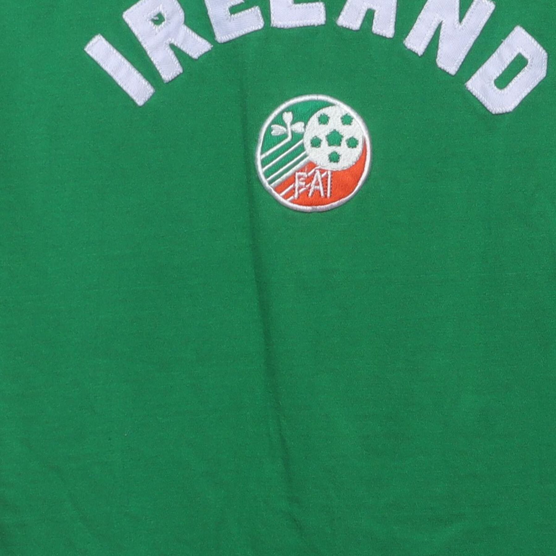 Close-up of the main graphic on the Vintage 1980s FAI Ireland "Soccer Ringer" T-Shirt - S