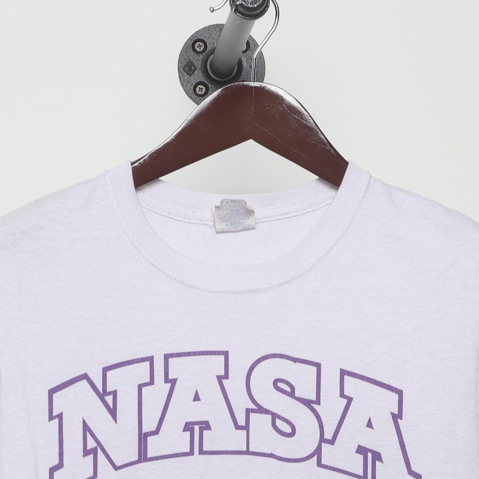 Close-up of the collar and tag on the Vintage 1980s NASA "Volleyball Team" T-Shirt - S