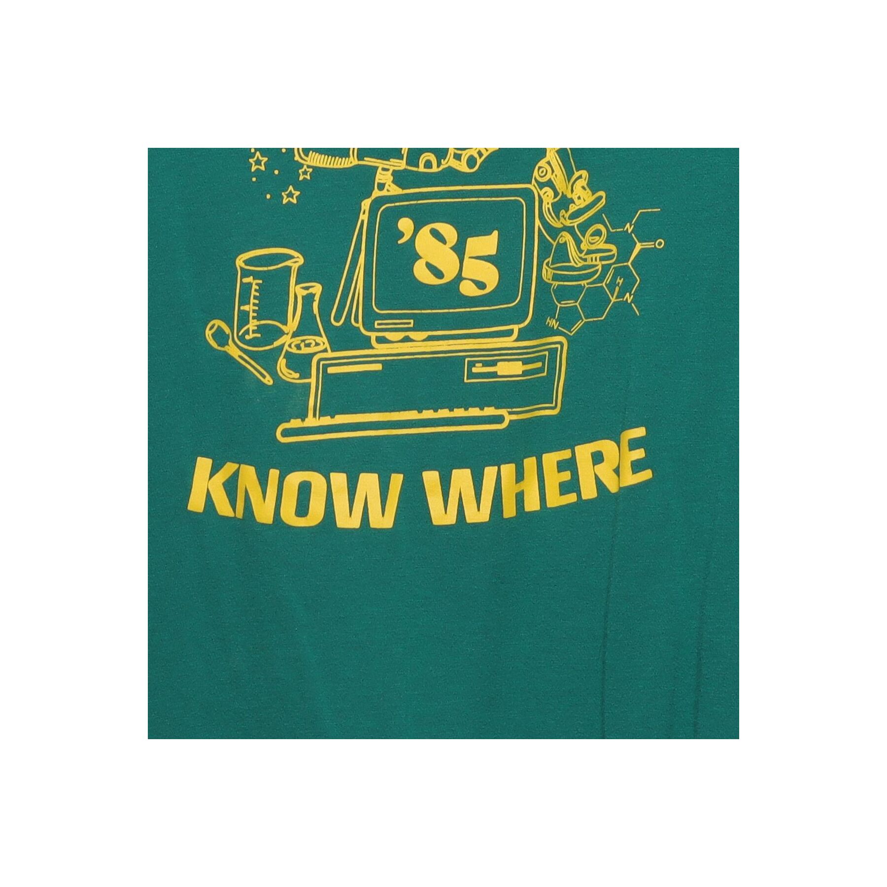 Close-up of the main graphic on the Vintage 1980s-Style Camp Know Where "'85 Science Camp" T-Shirt - S