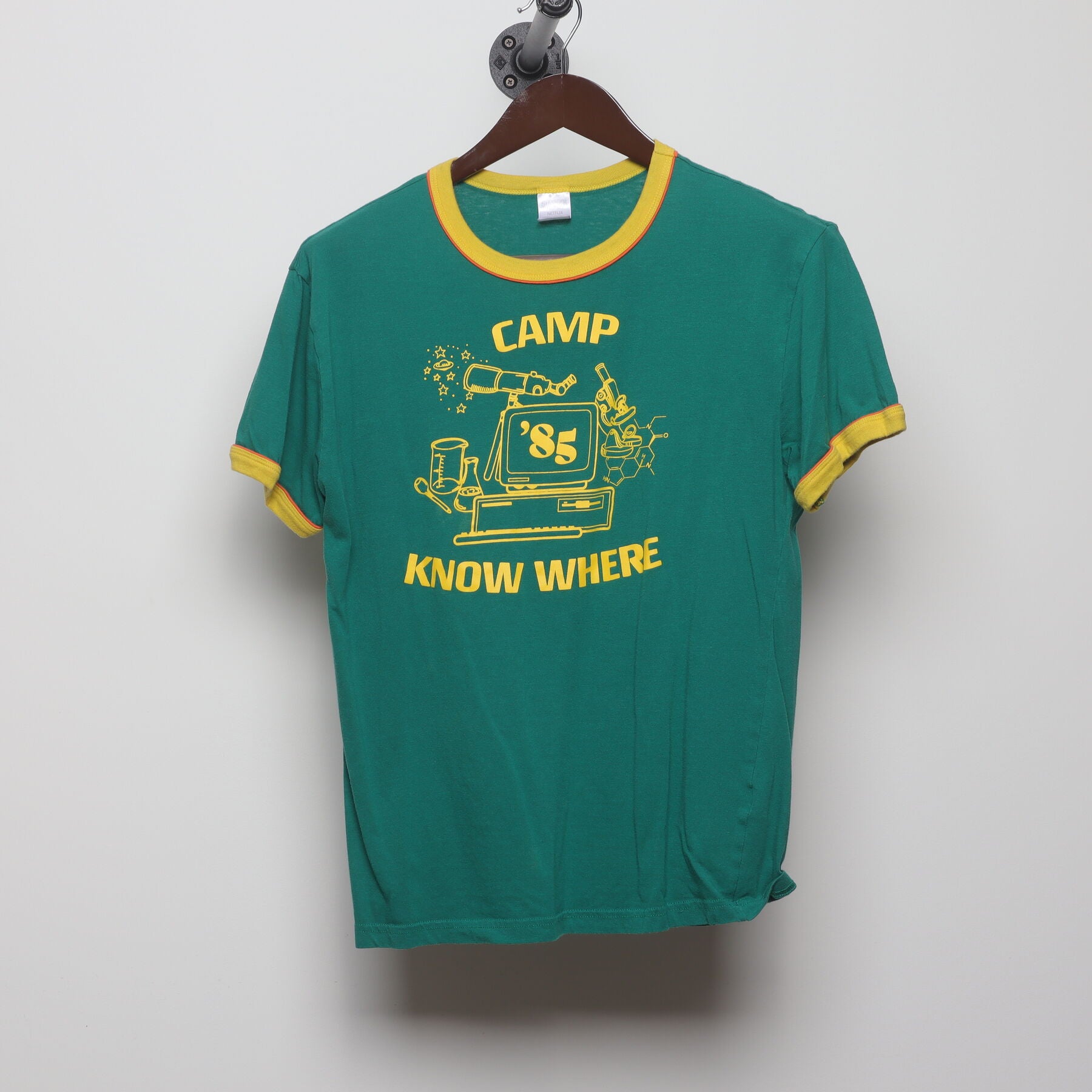Front view of Vintage 1980s-Style Camp Know Where "'85 Science Camp" T-Shirt - S