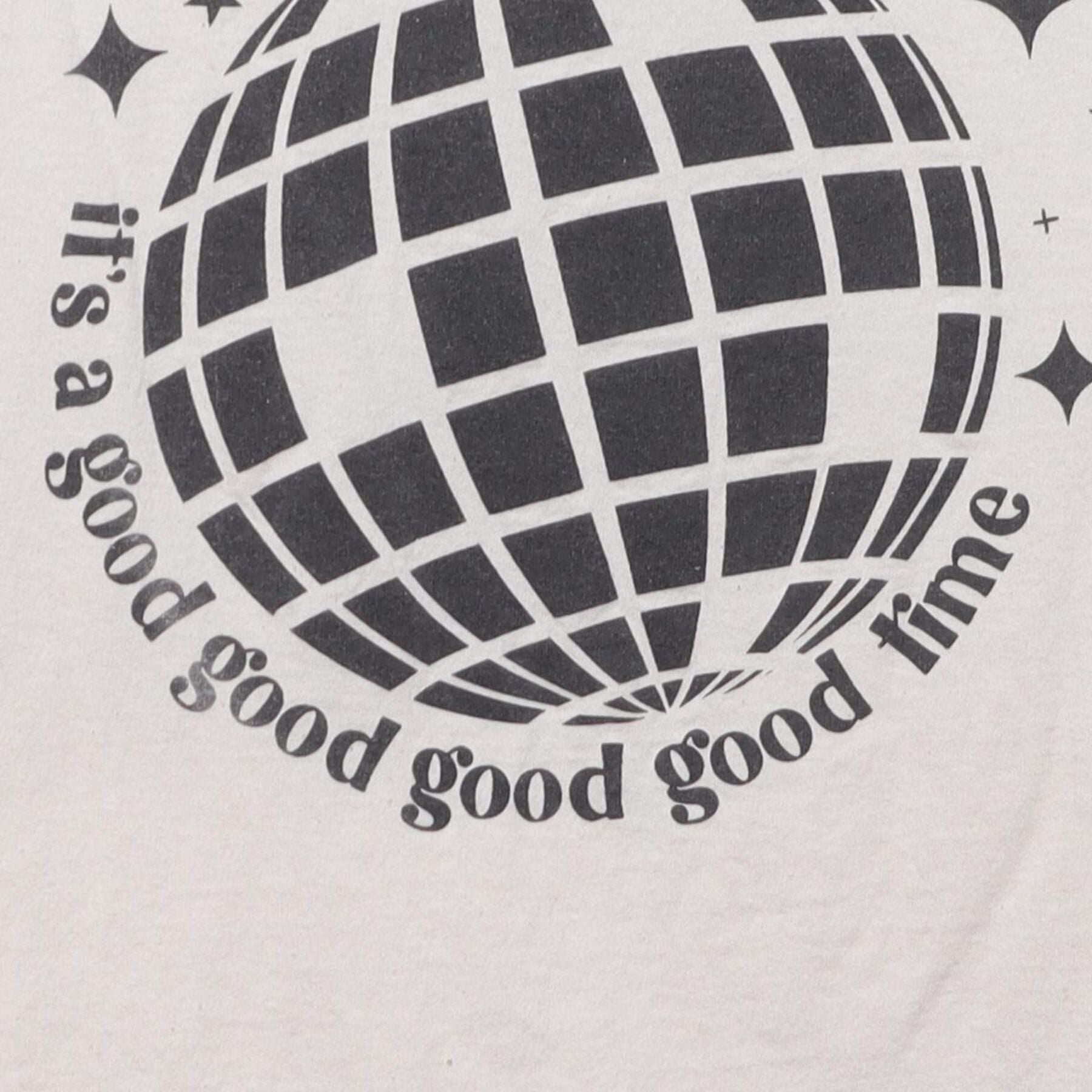 Close-up of the main graphic on the Vintage Y2K Disco Ball Graphic "It's A Good Good Good Good Time" T-Shirt - S