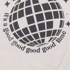 Close-up of the Right sleeve on the Vintage Y2K Disco Ball Graphic "It's A Good Good Good Good Time" T-Shirt - S