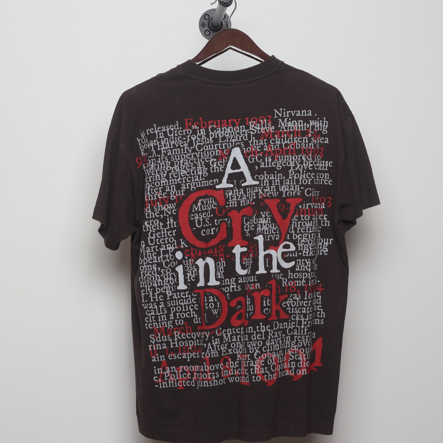Back view of Vintage 1990s Kurt Cobain "A Cry in the Dark" Memorial T-Shirt - XL
