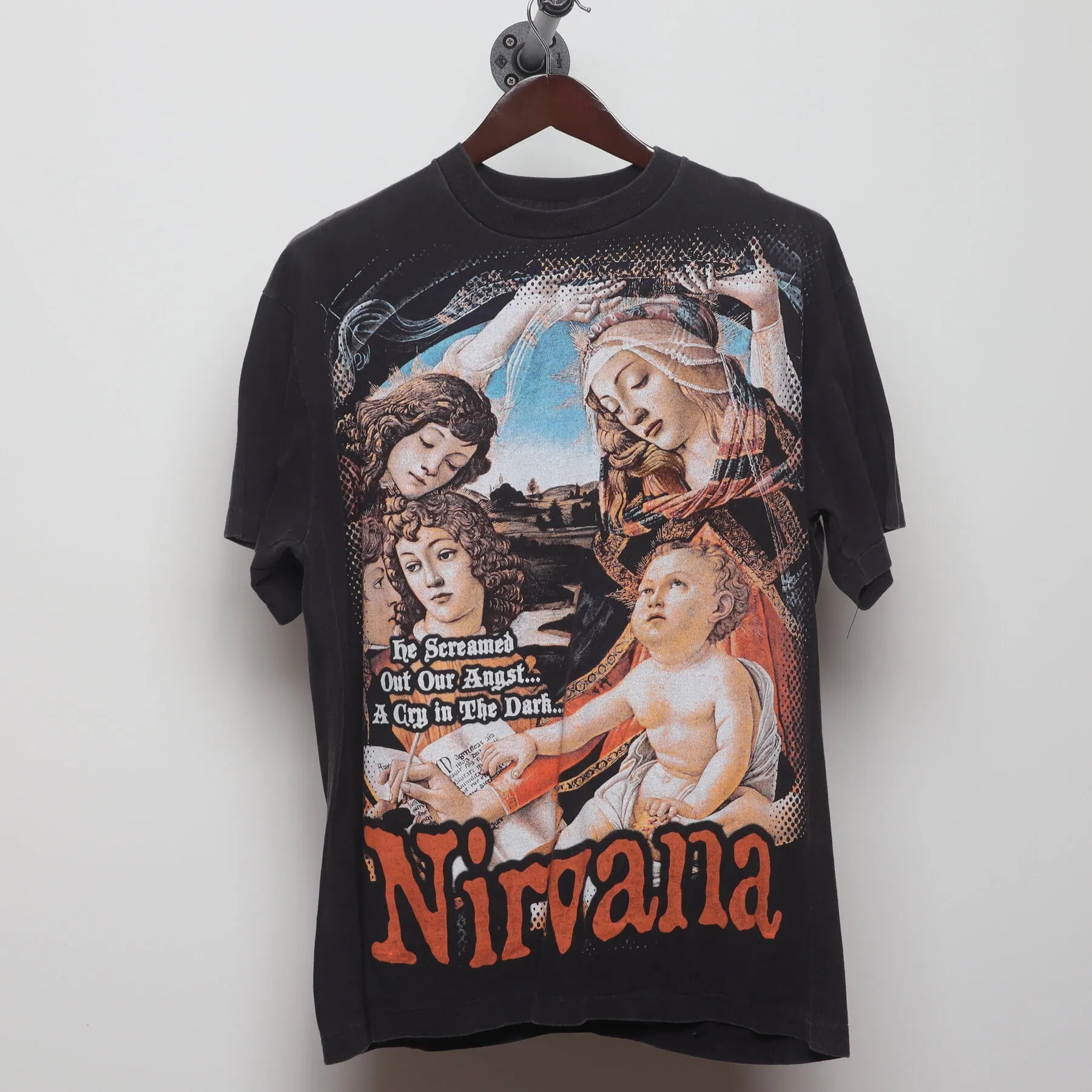 Front view of Vintage 1990s Nirvana "Angst" T-Shirt - XL