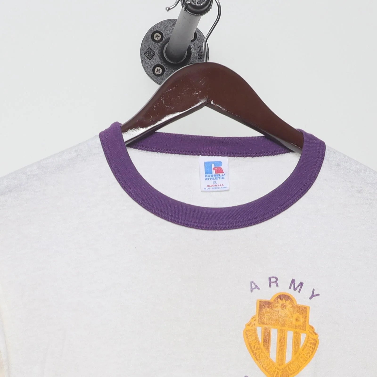 Close-up of the collar and tag on the Vintage 1990s Russell Athletic "Army ROTC" T-Shirt - XL