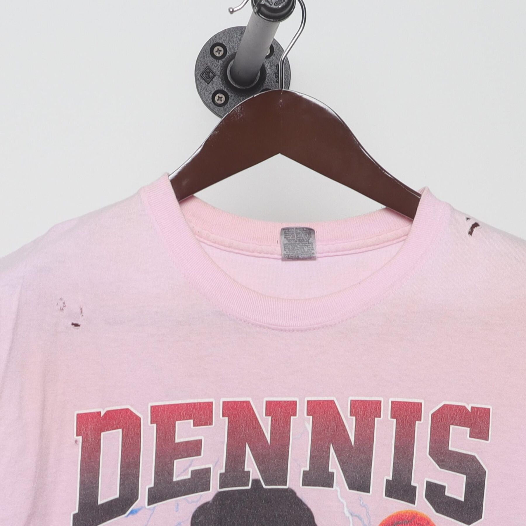 Close-up of the collar and tag on the Vintage 1990s Style Dennis Rodman "The Worm" Bootleg T-Shirt - M
