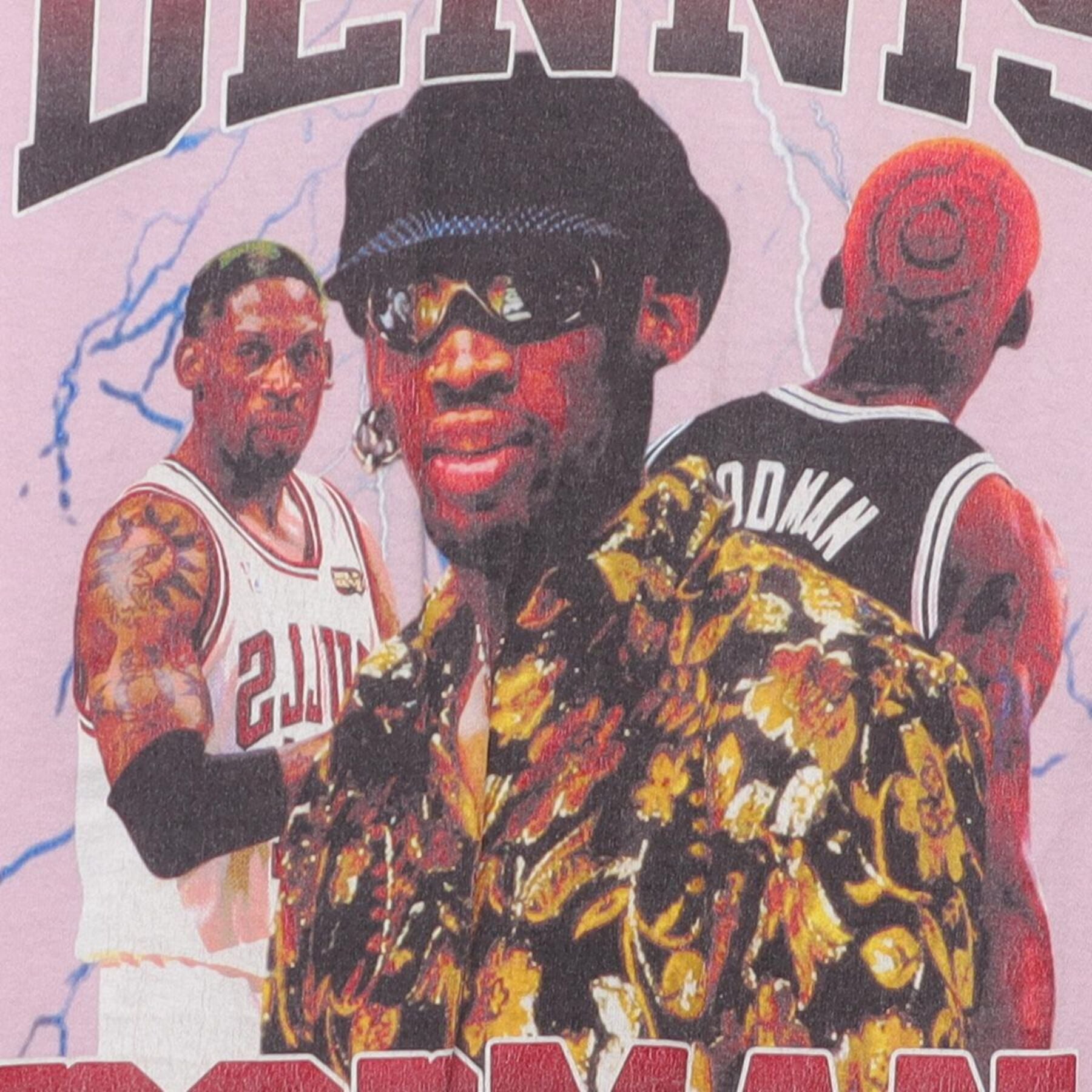 Close-up of the main graphic on the Vintage 1990s Style Dennis Rodman "The Worm" Bootleg T-Shirt - M
